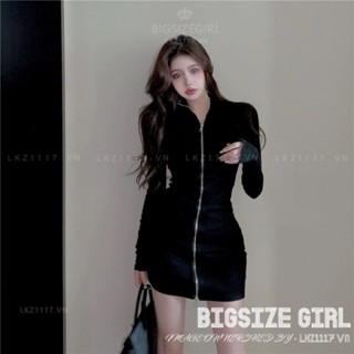  Váy Đầm Nữ Bigsize Đầm Body Sexy Dáng Ôm Tay Dài Cổ Đứng Khoá Kéo Đen Mùa Thu Phong cách Hàn Quốc Thời Trang đẹp 