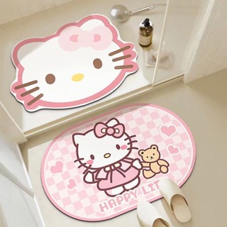 [Phong cách va chạm Xiaohongshu] Thảm hello kitty Phòng tắm Tấm lót thấm hút thứ hai Chống mài mòn Crystal Velvet Lối vào Thảm trải sàn