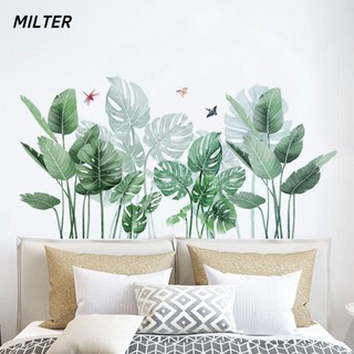 QINJUE Classroom Decal Tropical Leaves Wall Art Leaf Wallpaper Wall Sticker Nature Decor PVC Home Grass Wall Decal Plant Stickers