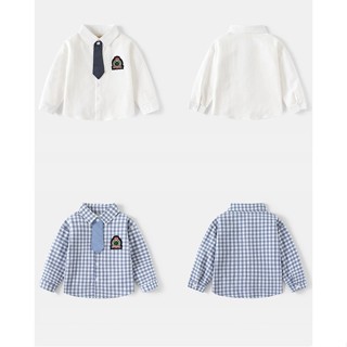  Áo sơ mi dài tay WELLKIDS áo sơmi dài tay có cổ kẻ kèm cà vạt cho bé   TX2609   