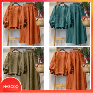 Set Bộ Nữ, Áo Dài, Tay Bồng, Quần Gỉa Váy, Bộ Mặc Đi Chơi, Ở Nhà, Set Tằm Hàn Hascoo Q40