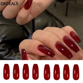 OKDEALS 24 Móng Tay Giả Múa Bale Màu Đỏ Che Phủ Toàn Diện Dễ Tháo Rời
