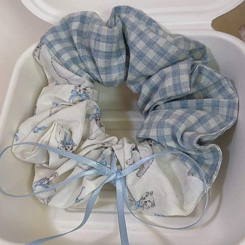 1 Chiếc Mèo Xanh In Hình Scrunchies Đuôi Ngựa Giá Đỡ Dây Buộc Tóc Mũ Phụ Kiện Tóc