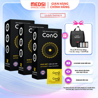Combo 2/ Combo 3 hộp 12 bao cao su siêu mỏng CONQ khác biệt gân gai làm tăng hưng phấn, giữ lửa cuộc yêu size 52mm