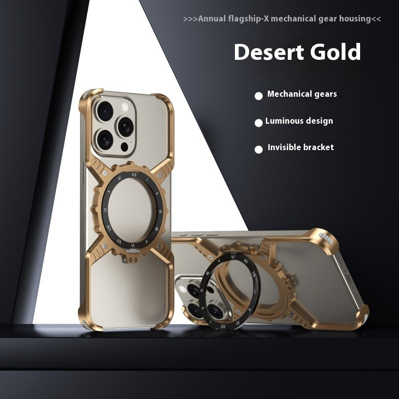 Kim loại không có vành từ phát sáng 360 ° xoay khung vô hình x-hình dạng cơ khí bánh răng trường hợp điện thoại cho iPhone 16 15 14 13 Promax 16 cộng với Slim chống sốc trở lại Cove