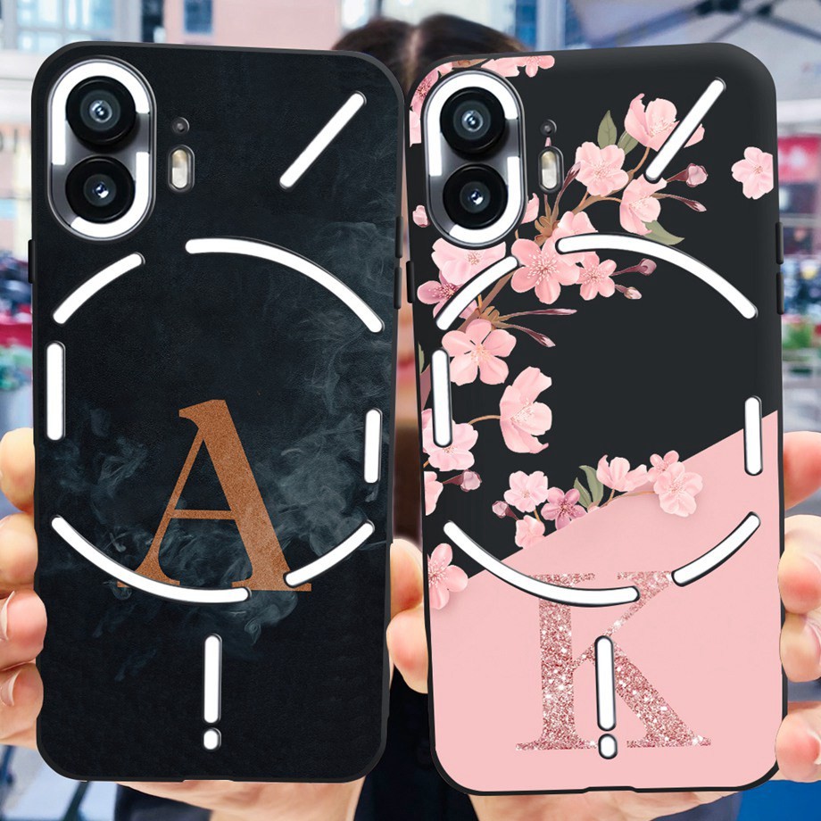 For Nothing Phone (2) Phone (2a) Case Silicon Mềm Hoa Đen Matte Letter Painted Cover for Nothing Pho