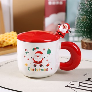  Cốc dễ thương sáng tạo santa claus mug phim hoạt hình cây thông Noel cốc sứ quà tặng cốc nước có nắp thìa 