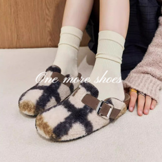  Một đôi giày nữa⭐ Dép nửa đế dày giản dị cổ điển dành cho nữ mùa thu đông phong cách mới mặc ngoài trời dép xỏ ngón lông 