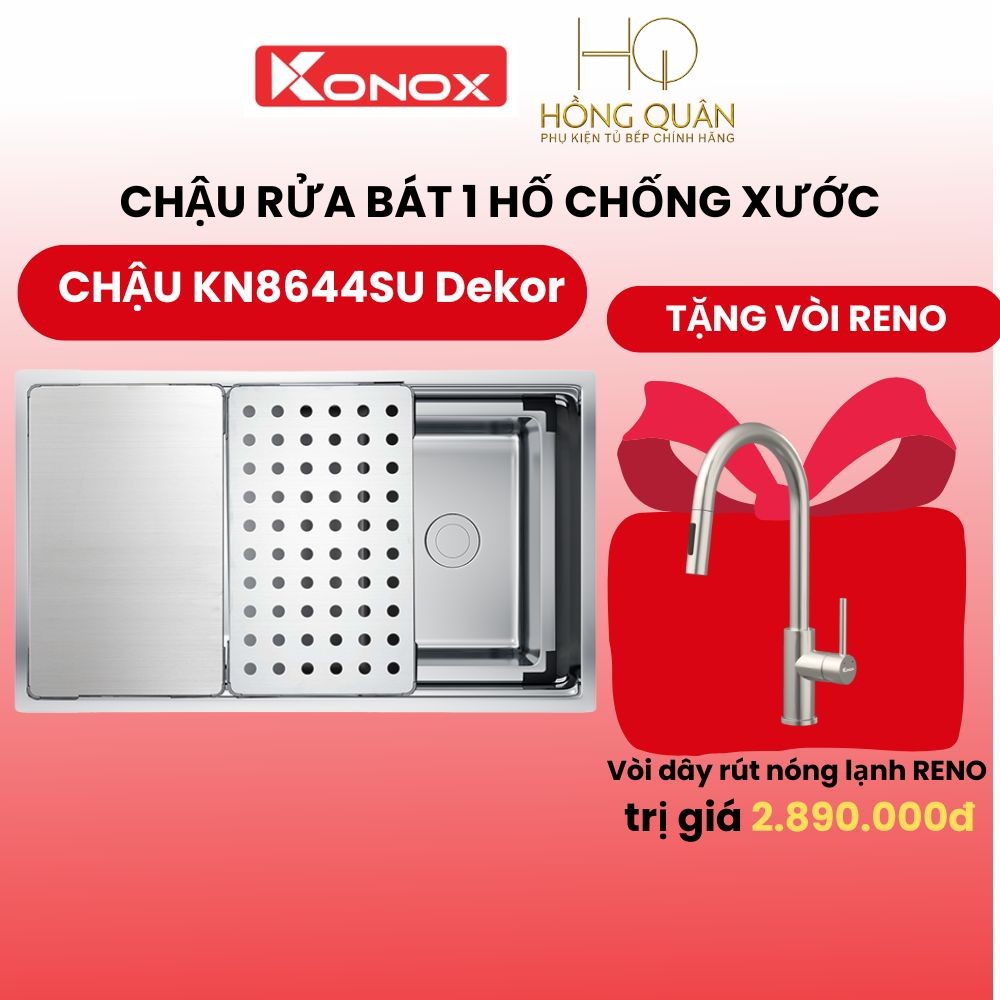 Tặng vòi Reno - Chậu rửa bát 1 hố chống xước KN8644SU CHÍNH HÃNG KONOX.