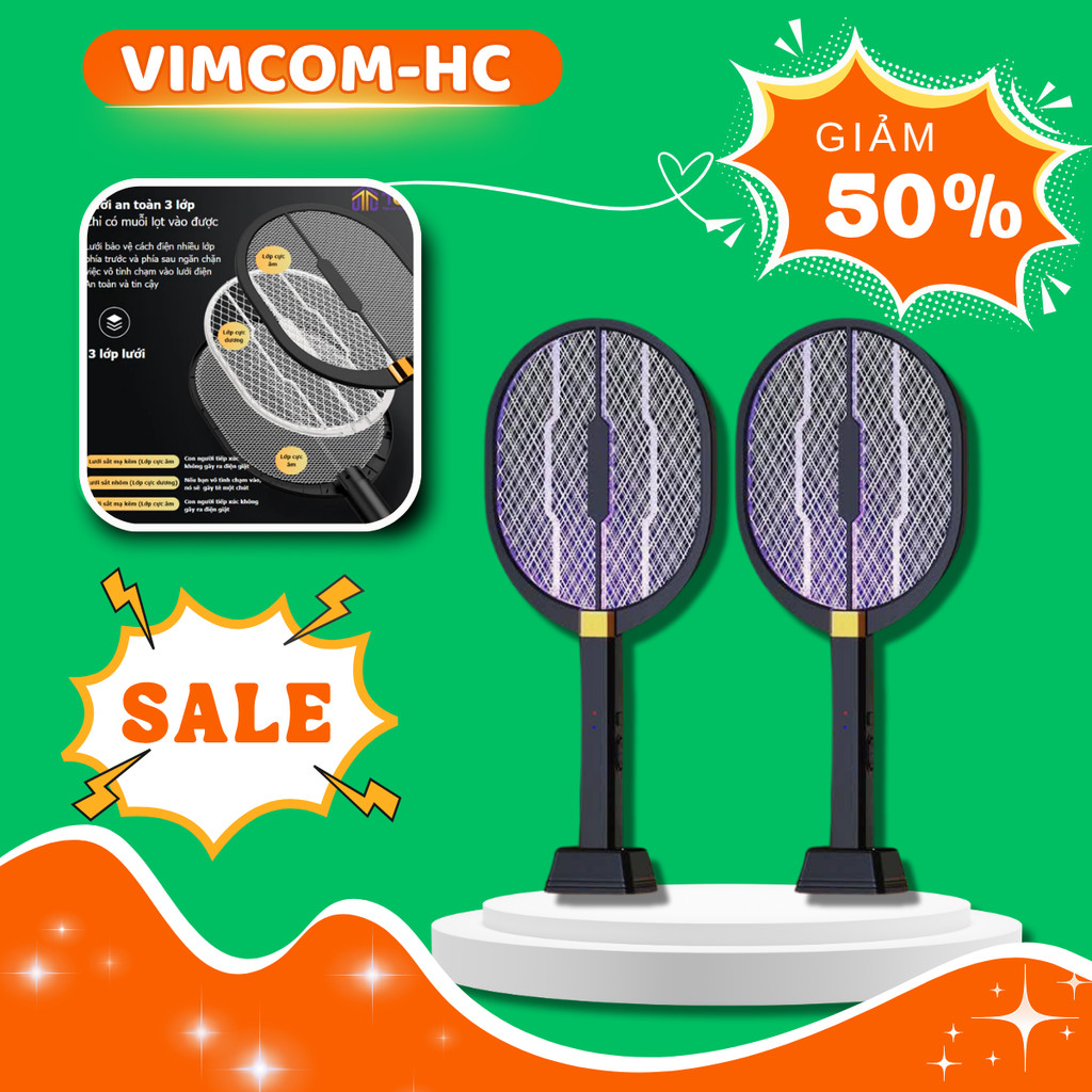 Vợt muỗi thông minh TULI VM02, Sạc tích điện,Tự động kiêm đèn bắt muỗi 2 in 1 hiệu quả, BH 12 Tháng