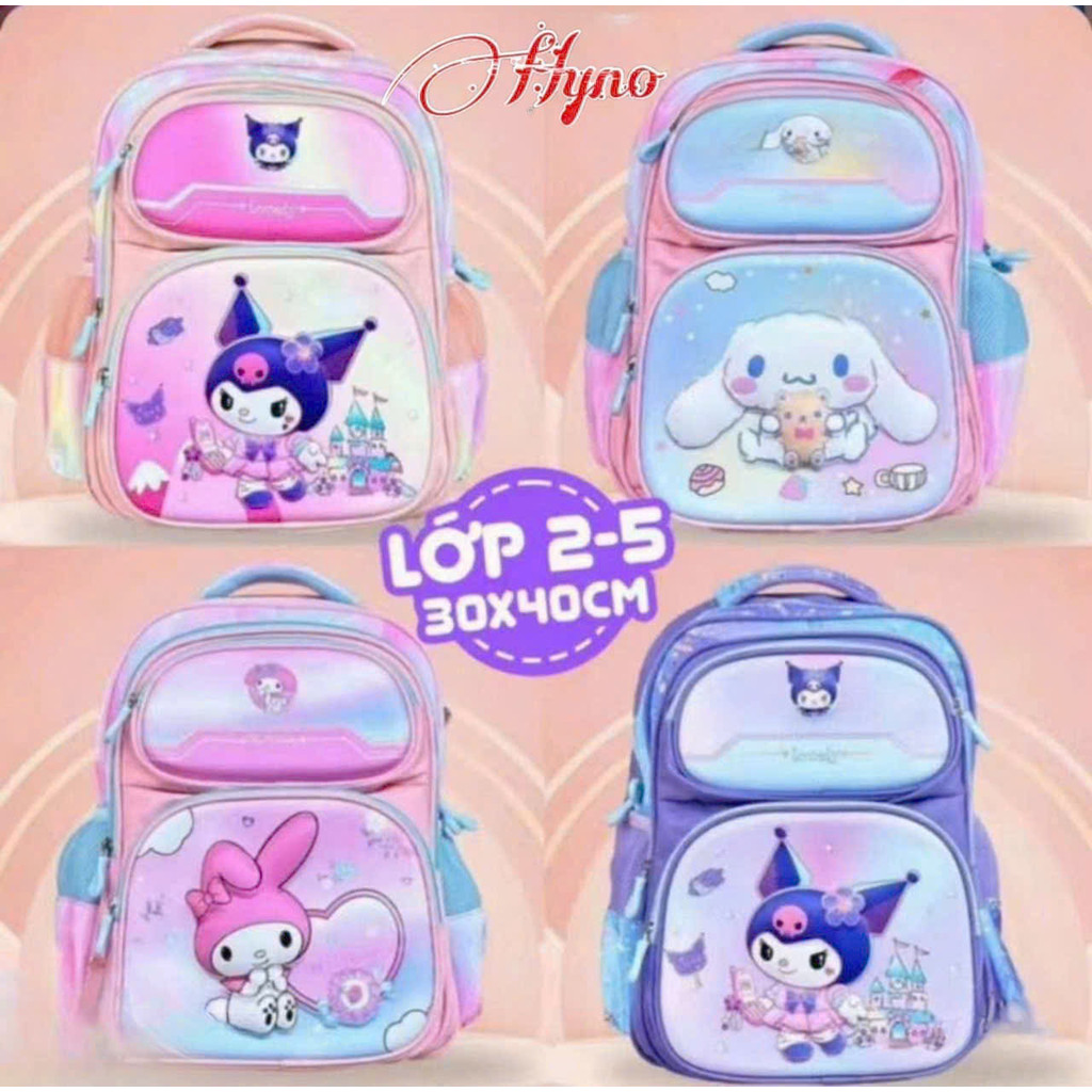 BALO / CẶP HỌC SINH ĐI HỌC HÌNH KUROMI / MELODY / CINNAMMOROL HỌA TIẾT 3D IN NỔI CHO BÉ GÁI ĐI HỌC C