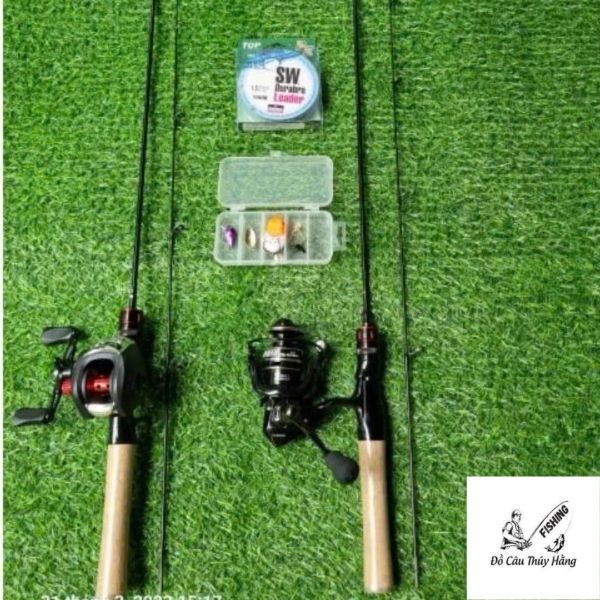 ComBo Cần Câu Cá ul Cán Gỗ 1m68 1m8 1m98 máy ngang tay phải và trái và máy đứng ac2000 kèm phụ kiện