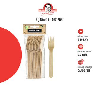 Bộ 24 nĩa gỗ uncle bills dành cho đi du lịch cắm trại an toàn tiện lợi - ob0258