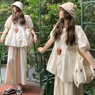 Áo sơ mi tay ngắn cổ tròn khoét lỗ thời trang thanh lịch cho bà bầu thiết kế rộng rãi mùa hè mới tôn dáng nhẹ nhàng