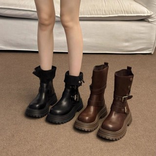 Phong Cách Anh Xuân Thu Nữ Đế Dày Chống Trơn Trượt Chống Trơn Trượt Giày Bốt Đế Bằng Mùa Xuân Thu PU Giữa Gót (3-5cm) Tay Cao Su Đầu Tròn Nhà Máy