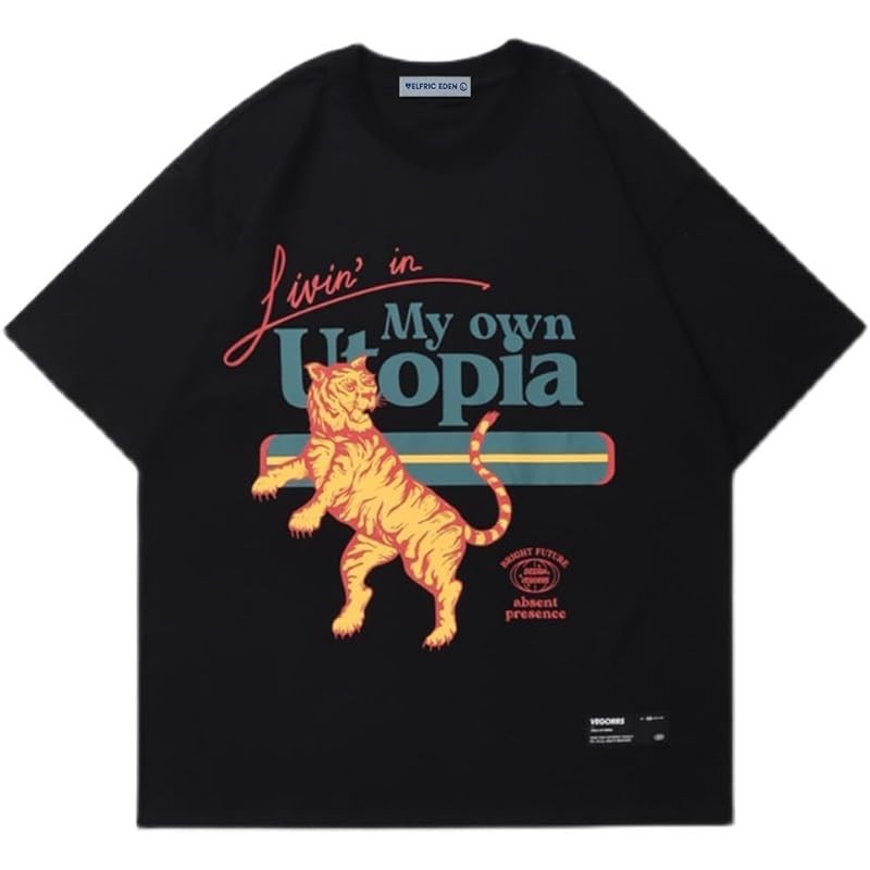 Aelfric Eden Nam Quá Khổ Áo Thun Họa Tiết Hổ Áo Thun In Hình Cotton Top Đường Phố Áo Sơ Mi