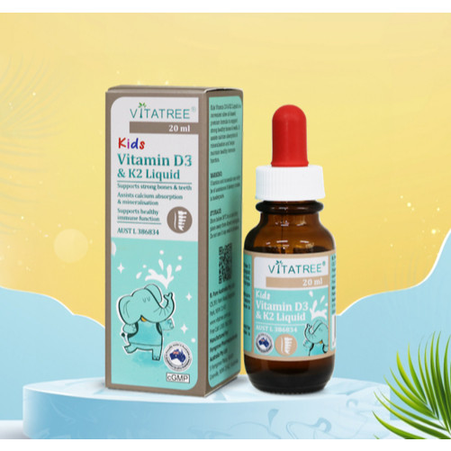 (HoảTốc1h) VitaTree Kids Vitamin D3K2 Liquid nhỏ giọt hỗ trợ hấp thụ Canxi, giúp bé phát triển chiều