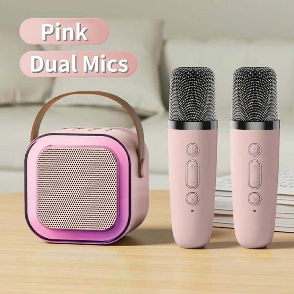 Loa mini 2 Mic K12, Loa Bluetooth Karaoke Mini – CÓ ĐÈN LED – Loa K12, Loa Karaoke Mini, Loa kéo kar