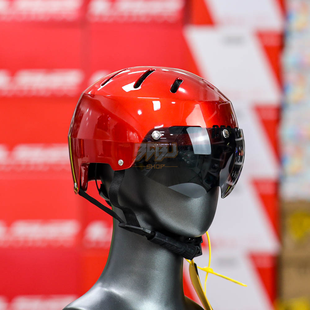 Mũ 1/2 POC P05 Đỏ Bóng Độ Kính Nam Châm Ẩn - Chuẩn An Toàn Xe Máy