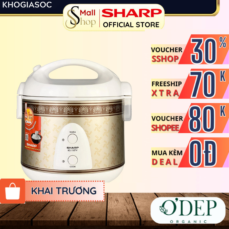 Nồi cơm điện nắp gài mini 1 Lít Sharp Chính hãng, Sản xuất Thái Lan, lòng nồi chống dính KS-11ETV - 