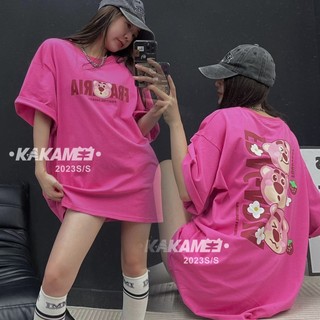 Áo thun ngắn tay Cotton nguyên chất cho bé gái Plus Size Fat MM có thể mặc ngoại cỡ Phim hoạt hình dễ thương Gấu dâu Áo thun ngắn tay nữ ins Cô gái hợp thời trang Tất cả trận đấu Lo