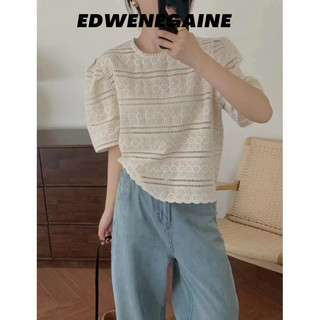 Phong Cách Hàn Quốc Nữ Nữ Rời Ren Puff Áo Sơ Mi Tay Ngắn Áo Baju Baju Wanita Lengan Panjang Hàng Mới Sẵn Có