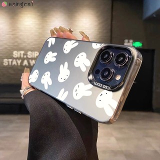 Tương Thích Cho iPhone 15 14 7 8 Plus 13 12 11 Pro XS Max XR X Ốp Điện Thoại Thỏ Trắng Dễ Thương Thỏ Thỏ Sang Trọng Laser Sáng Bóng Matte Frosted Black Silver Casing Case Cover