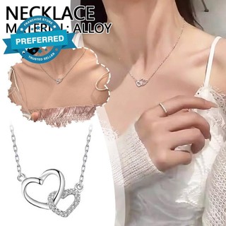 Vòng cổ trái tim đôi Vòng cổ chuỗi trái tim Vòng cổ dây chuyền nữ Tình yêu Y0c6