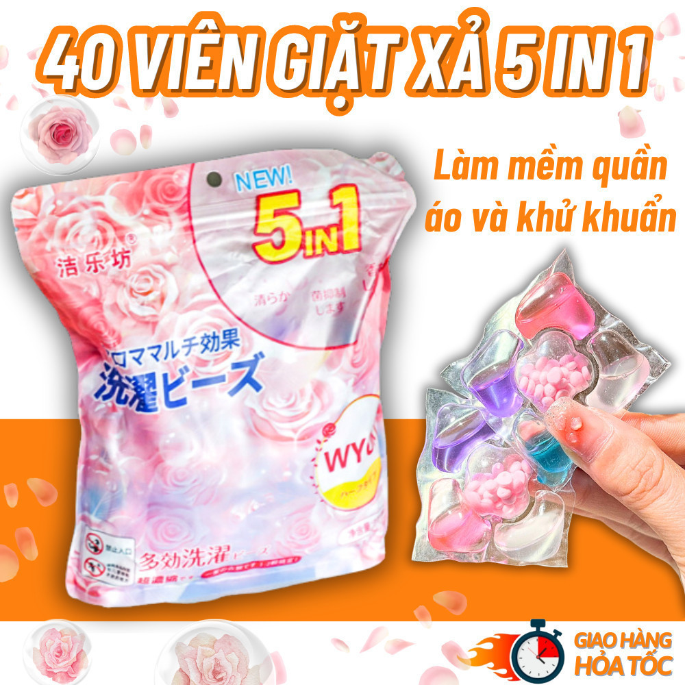 Combo 40 Viên Giặt Thơm Quần Áo 5IN1 Làm Mền, Giặt Sạch, Khử Khuẩn tới 99%, Lưu Hương 72 Giờ [SHOP RẺ HN]