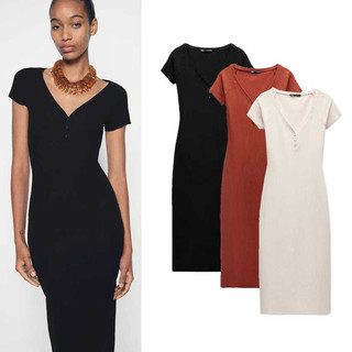 24 Mùa Thu Sản Phẩm Mới Cổ Chữ V Pháp Quần Áo Nữ Slim-fit Màu Đen Tính Khí Đầm Dài Hông Đóng Gói Ôm Hơn Nhìn 5039633