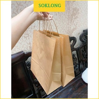 Túi giấy kraft đựng đồ, thực phẩm có quai xách, túi mỏng giấy xi măng vintage đựng đồ tiện lợi