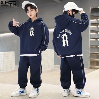  Bộ quần áo hoodie cho bé trai size 18-55kg mẫu R. Set đồ thu đông cho trẻ em nam chất liệu nỉ. Đồ bộ thu đông mặc nhà 