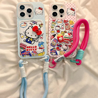 Ins Polka Dot Đồ ăn nhẹ ba chiều KT Cat Thích hợp cho iPhone15promax Vỏ điện thoại Apple 14 13 12 11 XSmax XR 8plus 7 Vỏ bảo vệ thẻ mềm bằng silicon chống sốc phong cách mới