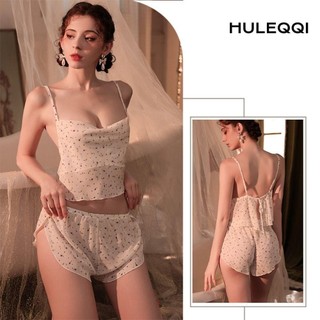 HULEQQI Bộ đồ ngủ không tay màu trơn thông thường dành cho nữ