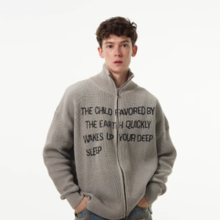 Áo khoác dệt kim in chữ Trail Echo nam phong cách Hàn Quốc mới phù hợp cho mùa thu