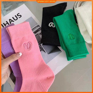 Tất Giữ Nhiệt Thiết Kế Độc Đáo Thoáng Khí Dễ Thương Trái Tim Thêu Tất Cotton Phổ Biến Thoải Mái Mềm Mại
