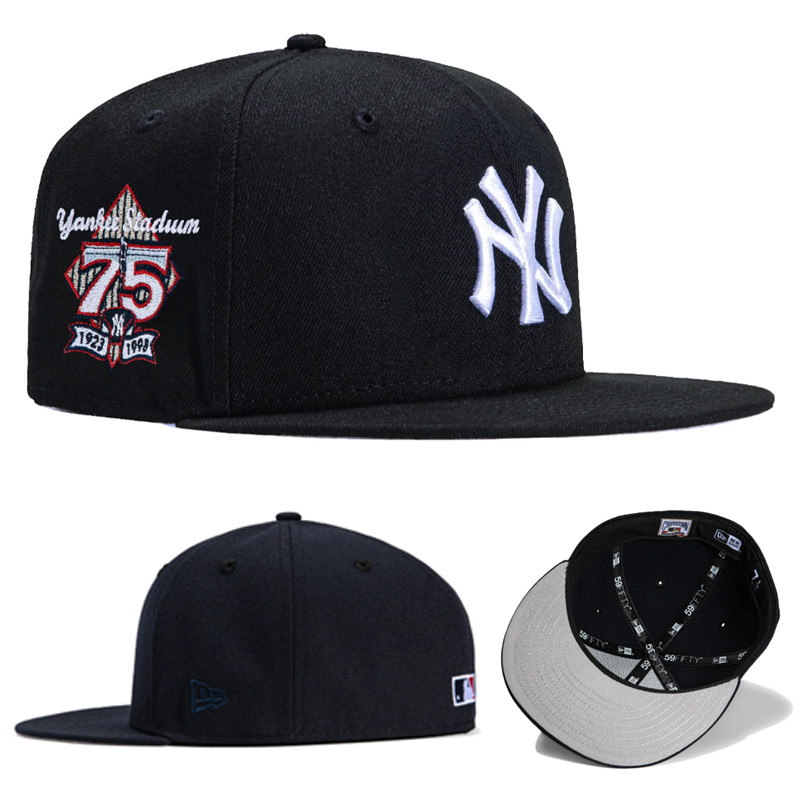 AANew York Yankees Fitted Hat NY Men Street Hip-Hop Non-Adjustable Fully Closed Flat Brim Cap PIUE