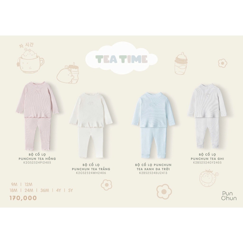 Punchun AW2024 Bộ cổ lọ Punchun Tea cho bé