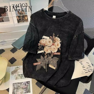 BINGYIN áo phông nam Áo Thun phông áo nam thun Áo Thun Form Rộng Ngắn Tay Unisex C98A5AH 37Z240909
