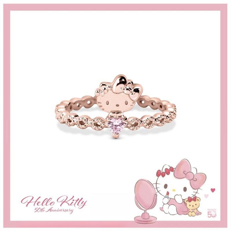 Hello Kitty 50th Series-Hello Kitty Crystal Zircon Nhẫn Hoạt Hình Dễ Thương Ngọt Ngào Quà Tặng Sinh 