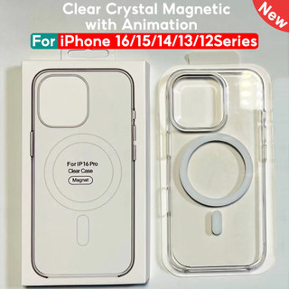 Mới 2024 Sang Trọng Trong Suốt Pha Lê Từ Tính Dành Cho iPhone 16 12 13 14 15 Plus Pro Max mini Vỏ Điện Thoại PC Cứng Có Từ Tính Bật Lên Hoạt Hình Ốp Lưng