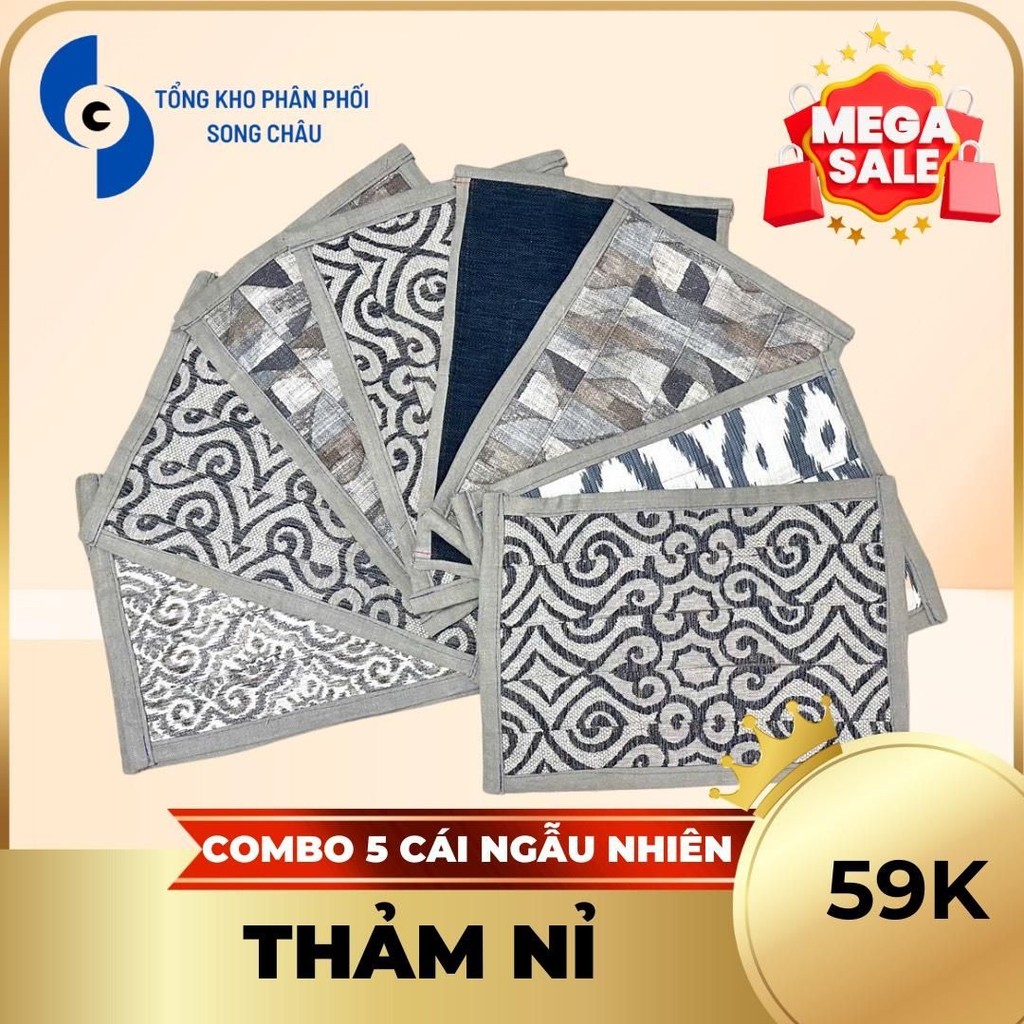 Combo 5 tấm thảm lau vải nỉ, mẫu mã đẹp, đường may sắc nét, thấm hút và chống trơn trượt tốt - Giao mẫu ngẫu nhiên