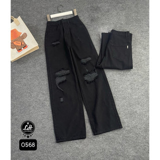  Quần jean nữ ống rộng cotton rách 2 gối cá tính Lê Huy Fashion MS 0569 