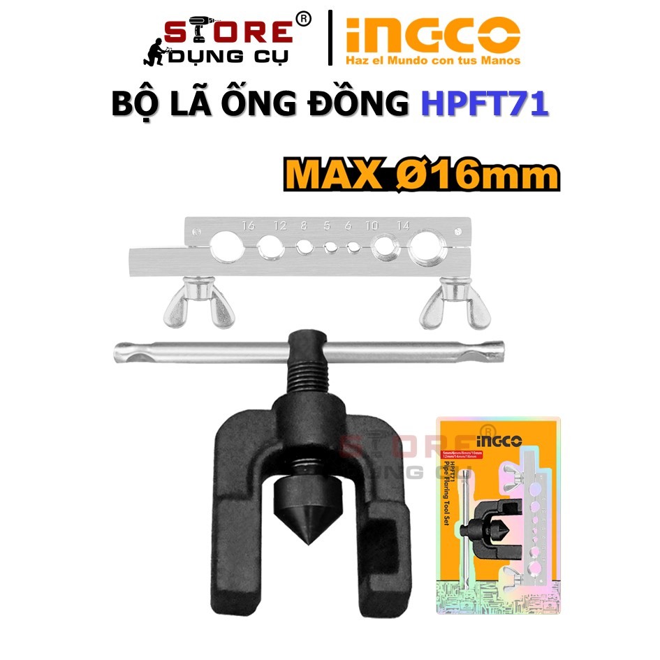 5-16mm Bộ lã ống đồng INGCO HPFT71, Bộ long loe ống đồng, Bộ dụng cụ ống đồng loe và gá hàn