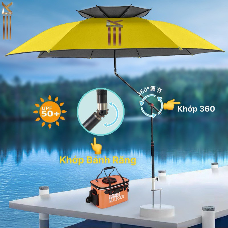 Ô / Dù Câu Cá WANGHAI 2 Tầng 2m4 Cao Cấp- Khớp Công Thái Học, Xoay 360 Độ Che Mưa Gió, Tia UV, Nắng 