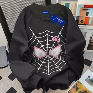 Áo sweater đen nữ form rộng hàn quốc Hello Kitty local brand áo nỉ dài tay mùa thu đông Salmo