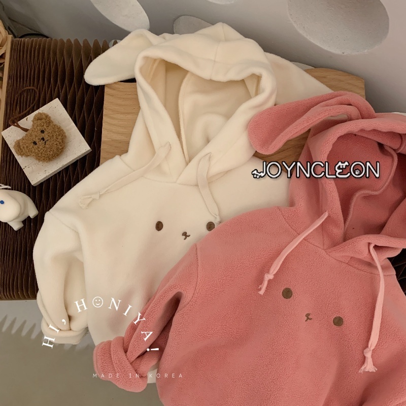 Joyncleon Bé Gái Thu Đông Mới Dễ Thương Tai Thỏ Hai Mặt Lông Cừu Áo hoodie Hoạt Hình Áo Chui Đầu Áo hoodie