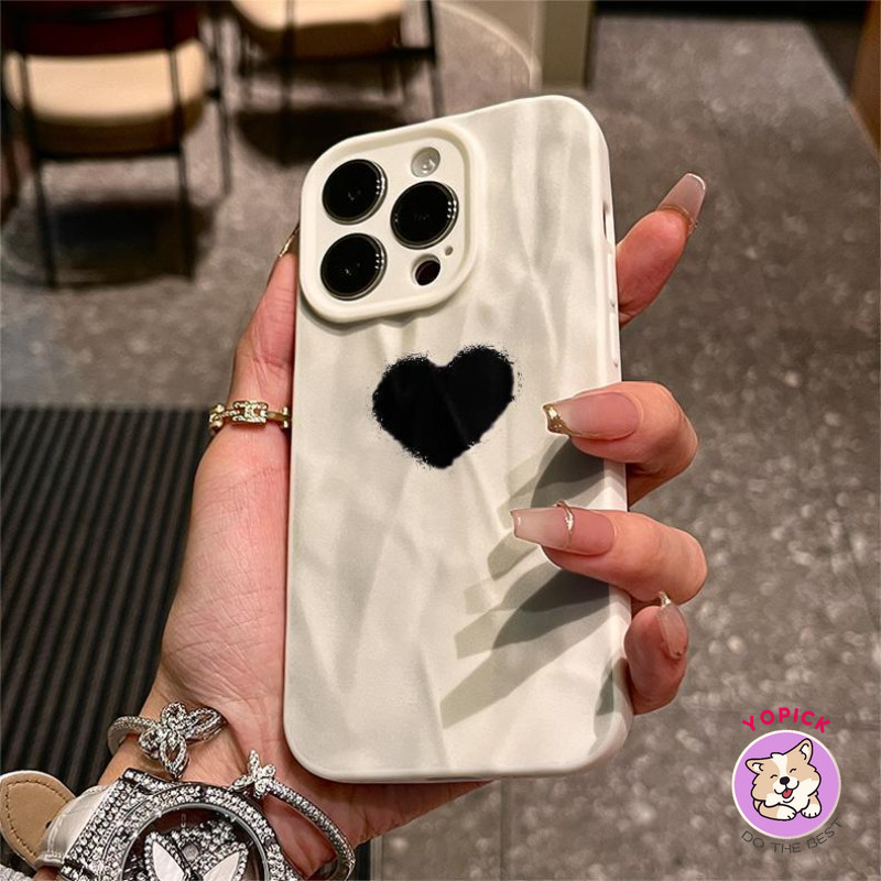 Black heart symbol Phone case for IPhone17 16 15 14 13 12 11 X Xs Xr 7 8 Plus Pro Max Drop wrinkle S