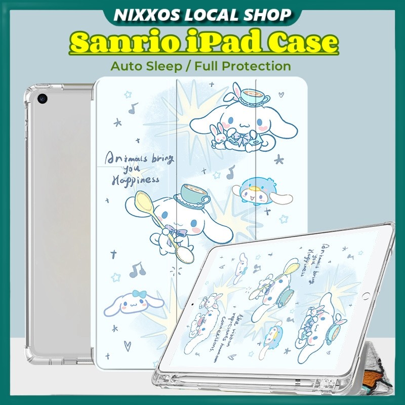  Nixxos Cho iPad Ốp Lưng Có Hộp Đựng Bút Chì Sanrio iPad Ốp Lưng Tự Động Ngủ Tự Động Đánh Thức Vỏ Da Tri-Fold Chống Vân Tay Cinamoroll Kuromi iPad Case 