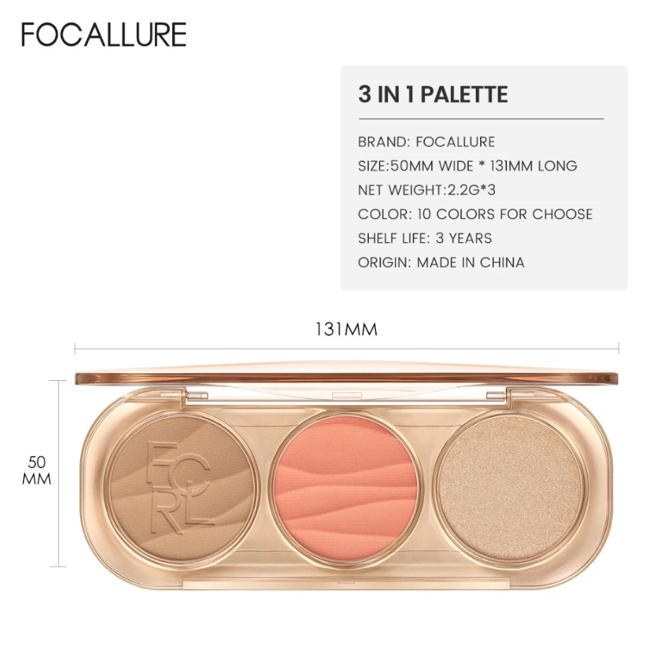 Ảnh 6 của Bảng phấn tạo khối, bắt sáng, má hồng Focallure 3 trong 1 cho mọi tông da F45 6.6g